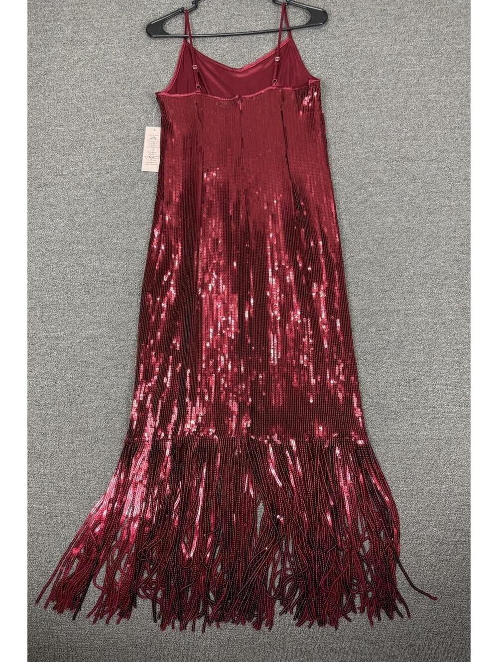 Nanette Lepore Womens 8 Red Art Deco Sequin Fringe Flapper Dress Retro Sparkly - Picture 2 of 7
